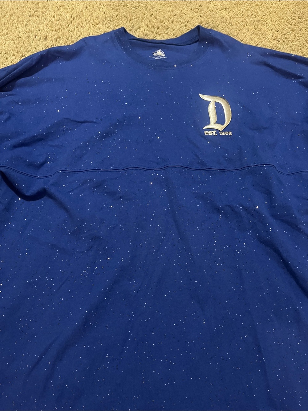 Disney Blue Glitter Long Sleeve Shirt with Silver 'D' Logo Spirit Jersey